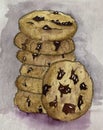 chocolate cookies hand drawn watercolor painting