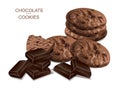 Chocolate cookies isolated vector realistic. 3d detailed desserts