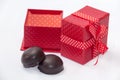 Chocolate cookies with red gift box with bow Royalty Free Stock Photo