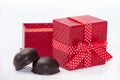 Chocolate cookies with red gift box with bow Royalty Free Stock Photo