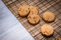 Chocolate cookies on the straw bedding.