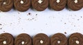 Chocolate cookies on white background Top view Copy space Royalty Free Stock Photo