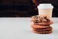 Chocolate cookies on white table. Chocolate chip cookies shot. Royalty Free Stock Photo