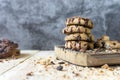 Chocolate cookies on wooden table with copy space