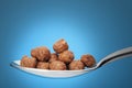 Chocolate cornflakes. A dry breakfast in a spoon. Royalty Free Stock Photo