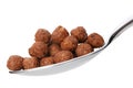 Chocolate cornflakes. A dry breakfast in a spoon. Royalty Free Stock Photo