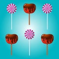 Chocolate covered apple and lollipop vector illustration. Royalty Free Stock Photo