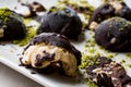 Chocolate Covered Chestnut Dessert with Pistachio Powder. / Kestane Sekeri.