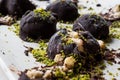 Chocolate Covered Chestnut Dessert with Pistachio Powder. / Kestane Sekeri.