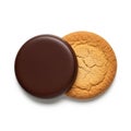 Chocolate Covered Cookie with Crispy Biscuit Base on White Background dark chocolate sweet Royalty Free Stock Photo