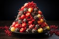 Chocolate covered fruit christmas tree, christmas background, AI Generated Royalty Free Stock Photo
