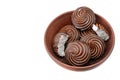 Chocolate-covered marshmallow close-up, isolated on a white background.Selective focus Royalty Free Stock Photo