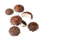 Chocolate-covered marshmallow close-up, isolated on a white background.Selective focus Royalty Free Stock Photo