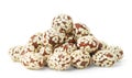 Chocolate covered peanuts and sesame seeds on a white background. Isolated Royalty Free Stock Photo