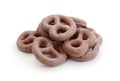 Chocolate covered pretzels isolated on white Royalty Free Stock Photo