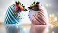 Chocolate Covered Strawberries White Pink Blue Magical Fantasy Bokeh. Generative AI