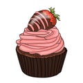 Chocolate covered strawberry cupcake in color