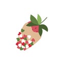 Chocolate covered strawberry. Pink glazed strawberries. Flat, cartoon, vector