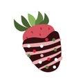 Chocolate covered strawberry. Pink glazed strawberries. Flat, cartoon, vector