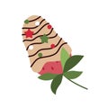 Chocolate covered strawberry. Pink glazed strawberries. Flat, cartoon, vector