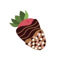 Chocolate covered strawberry. Pink glazed strawberries. Flat, cartoon, vector