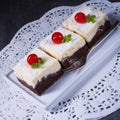 Chocolate cream cake with cherries Royalty Free Stock Photo