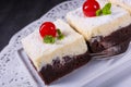 Chocolate cream cake with cherries Royalty Free Stock Photo