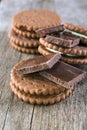 Chocolate cream cookies , close up