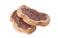 Chocolate creamy spread on brown whole wheat bread slice isolate Royalty Free Stock Photo