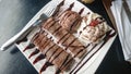 Chocolate crepe served with ice cream and whipping cream Royalty Free Stock Photo