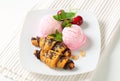 Chocolate crescent rolls with ice cream Royalty Free Stock Photo
