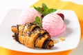 Chocolate crescent rolls with ice cream Royalty Free Stock Photo