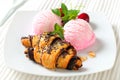 Chocolate crescent rolls with ice cream Royalty Free Stock Photo