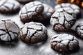 Chocolate crinkle cookies dusted with powdered sugar