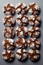 Chocolate crinkle cookies dusted with powdered sugar. Christmas homemade delicious dessert