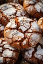 Chocolate crinkle cookies dusted with powdered sugar. Christmas homemade delicious dessert