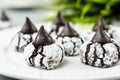 Chocolate crinkle cookies in powdered sugar Royalty Free Stock Photo