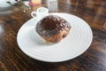 Picture Chocolate Croissant Bread Topped with chocolate syrup. Delicious soft meat