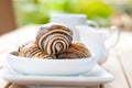 Chocolate croissant in an outdoor setting.