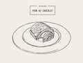 Chocolate croissants pain au chocolat, hand draw sketch vector