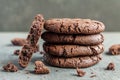 Chocolate crunchy cookies - american sweet food. Side view