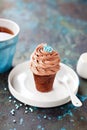 Chocolate cupcake with blue sugar sprinkles Royalty Free Stock Photo