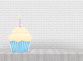 Chocolate cupcake with burning candle. Vector stock illustration Royalty Free Stock Photo