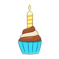 Chocolate cupcake with candle. Cartoon. Vector illustration Royalty Free Stock Photo