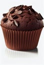 Chocolate cupcake with chocolate chips and cream. Generative AI.