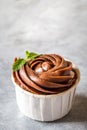 Hocolate cupcake with chocolate cream in white capsules with mint Royalty Free Stock Photo