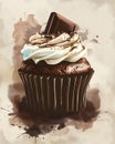 A chocolate cupcake with creamy frosting and a chocolate bar garnish Royalty Free Stock Photo