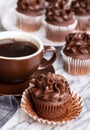 Chocolate Cupcake and Cup of Coffee Royalty Free Stock Photo
