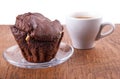 Chocolate cupcake with a cup of coffee Royalty Free Stock Photo
