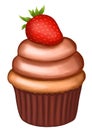 chocolate cupcake decorated with strawberries Royalty Free Stock Photo